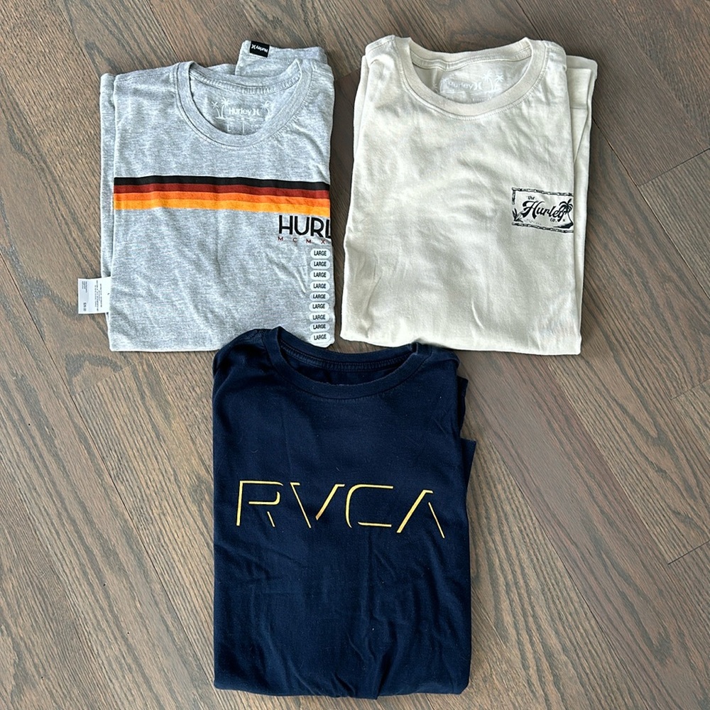 3 Mens BRAND NEW WITH TAG HURLEY & RVCA Long Sleeve Shirts. Size Medium